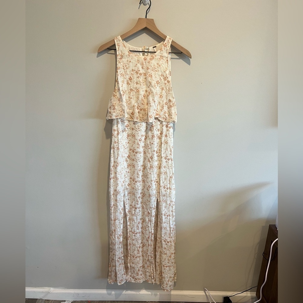 Free People Floral Linen Tiered Maxi Double
Slit Dress  Size Medium